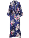 MizzGenio Womens Plus Size Long Satin Robes Floral Silk Long Robes Plus Size Kimonos Bathrobes Full Length, Navy, 4XL/5XL