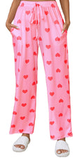 X-Image Womens Pajama Pants Plus Size Ladies Wide Leg Lounge Pants Pj Bottoms for Women Soft with Pockets Red Heart-Pink, X-Sma