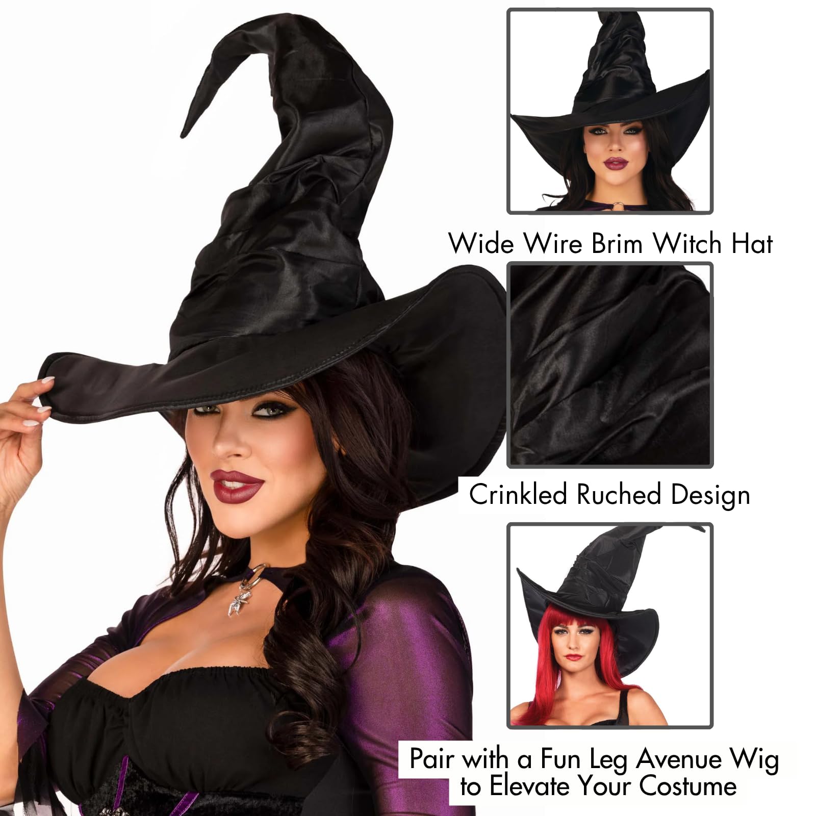 Large Ruched Witch Hat O/S Bla