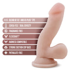Blush Novelties Au Naturel 6.5 Inch Realistic Sensa Feel Dual Density Dildo - Strap On Compatible Suction Cup For Hands Free Pla
