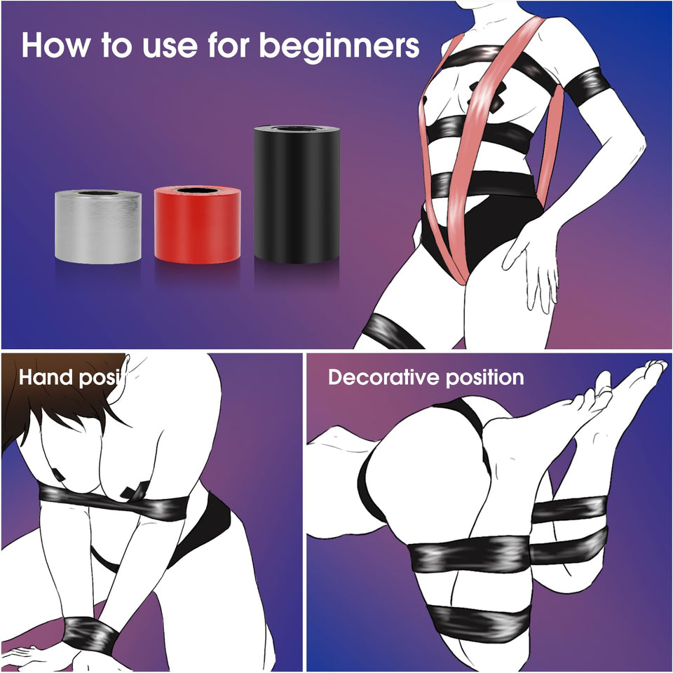 BDSM Bondage Restraints Tape Set - UTIMI Adult Toy Sexual Restraint Tape Reusable Pull-up Binding PVC Static Electrostatic Tape