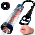 Penis Pump with Realistic Mouth,Quilloria Manual Vacuum Penis Extender Male Masturbator,Sex Toys Sexual Stimulation Device for E