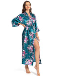 MizzGenio Womens Floral Long Silk Robes Lightweight Full Length Satin Robes Long Sleepwear,DarkGreen S/M