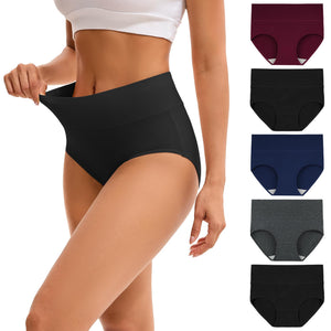 INNERSY Womens High Waisted Underwear Cotton Panties Regular & Plus Size 5-Pack(3XL,Darks 1)