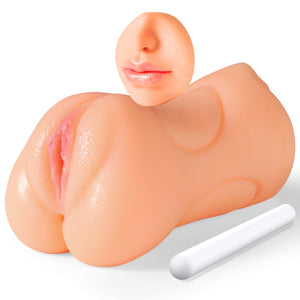 3 in 1 Male Masturbator Adult Sex Toys, Pocket Pussy with Real Mouth Tongue 3D Textured Vagina & Tight Anus & Drying Stick, Sex