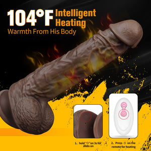 FIDECH Thrusting Vibrator Dildo Sex Toys with Rotating and Heating - 9.8 Inches Realistic Black Telescopic Penis for Anal Clitor