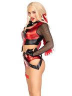 2 Pc Crime Spree Sweetie, Includes Zip Up Crop Top With Gloved Net Sleeves And Bottoms With Attached Garter.