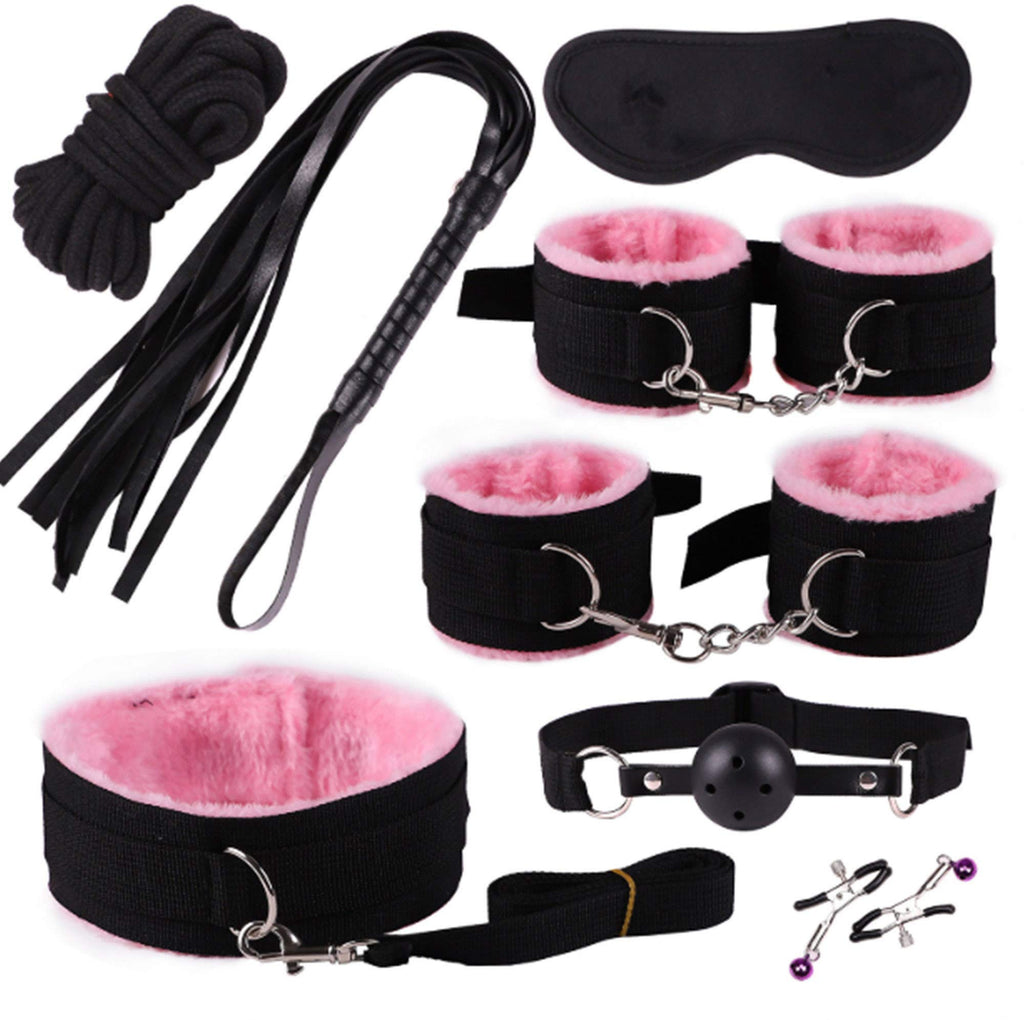 Bondage Kit Restraints Kit Sex Toys for Couples, BSDM Kits for Couples, BDSM Set, Adjustable Bondage Set Fuzzy Handcuffs Ball Ga
