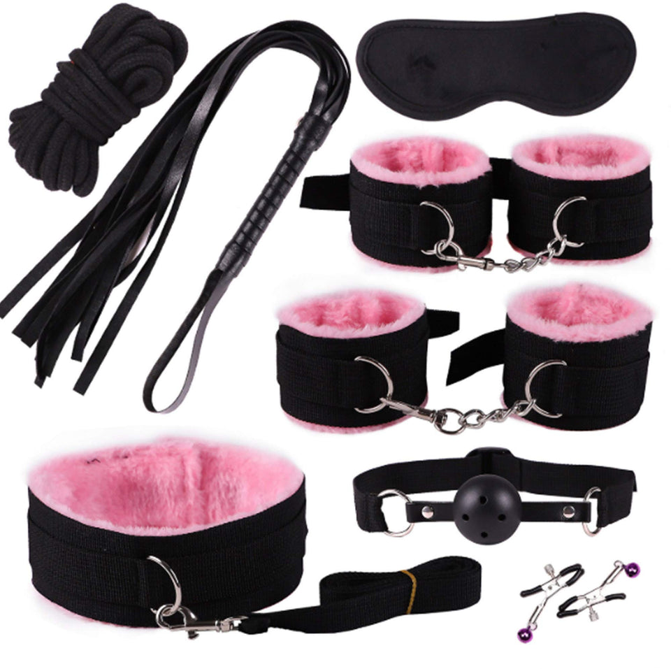 Bondage Kit Restraints Kit Sex Toys for Couples, BSDM Kits for Couples, BDSM Set, Adjustable Bondage Set Fuzzy Handcuffs Ball Ga