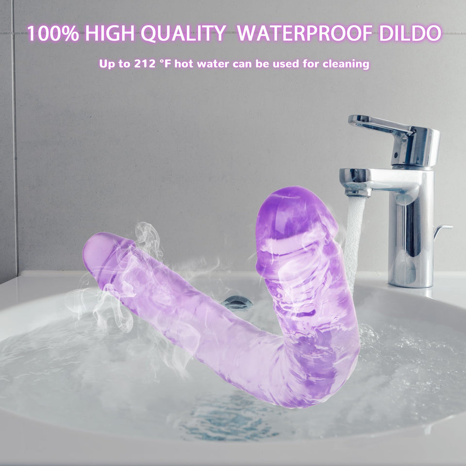 18.1 * 1.7 Inches Double Dildo Crystal Jelly Realistic Anal Long Dildo Penis Soft and Flexible with Veins and Glans Adult Sex To
