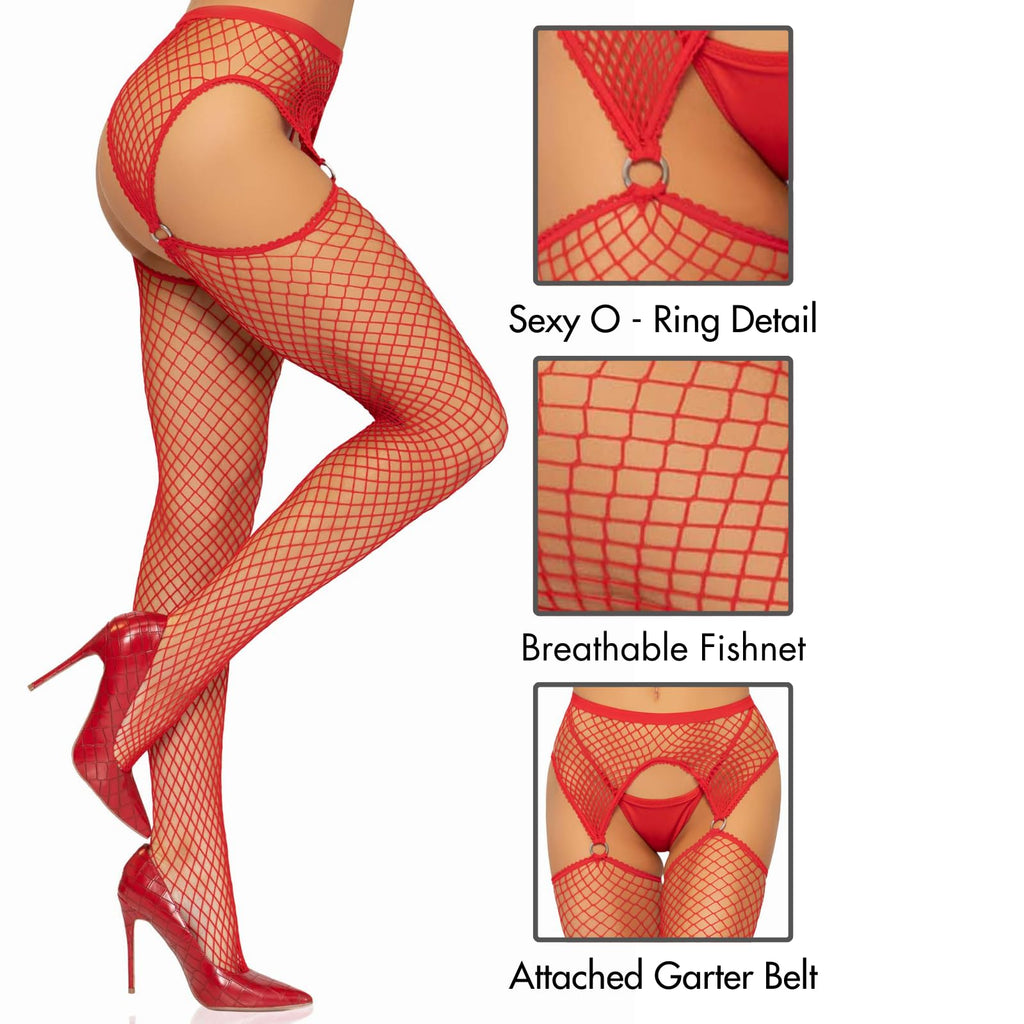 Industrial net stockings with O-ring attached garter belt.