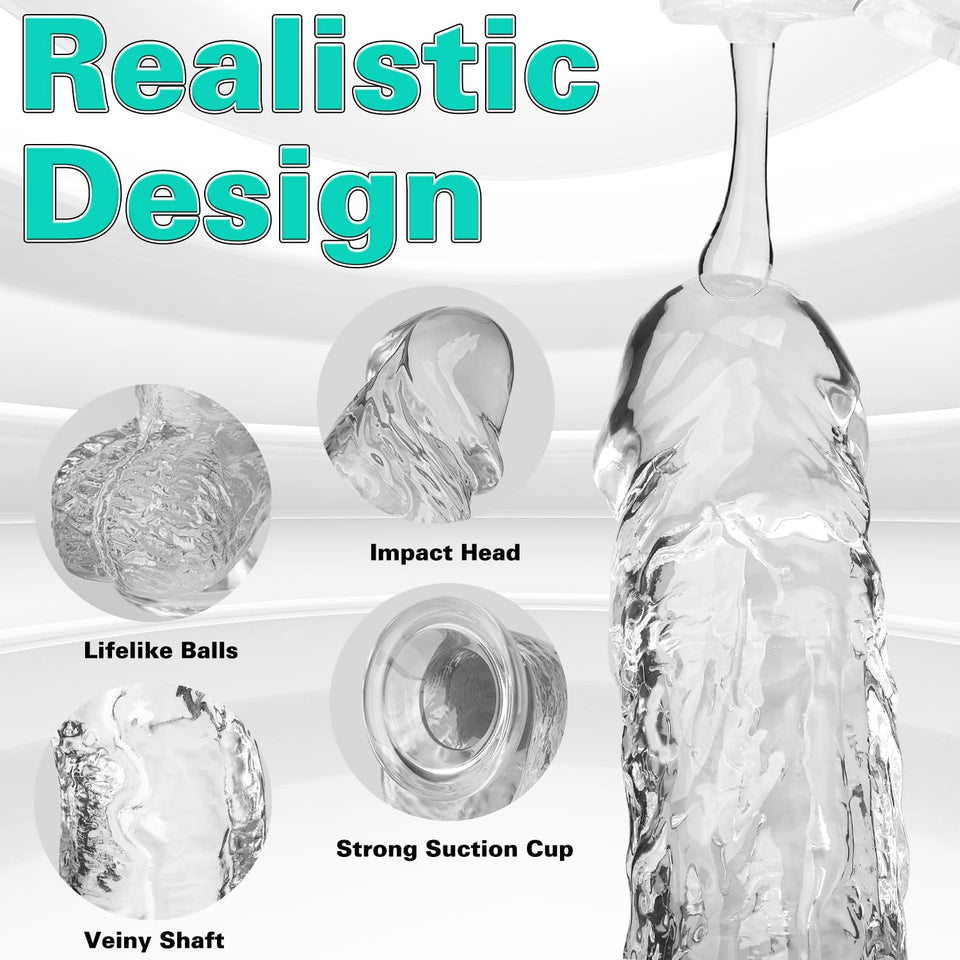 Clear Realistic Dildo, 7.3 Inch Feels Like Skin Body-Safe Material, with Strong Suction Cup for Hands-Free Play, Adult Sex Toys