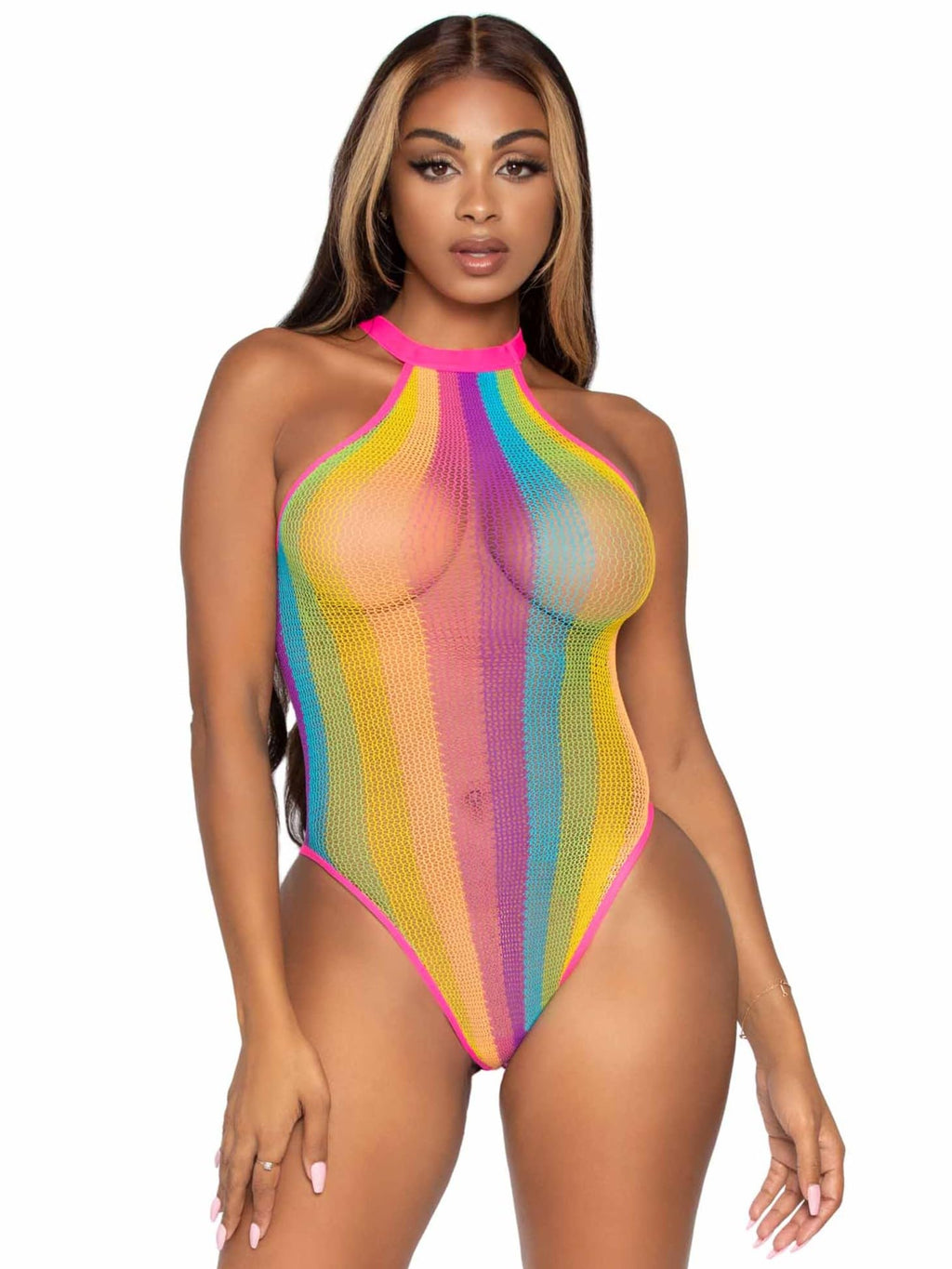 Rainbow Striped Halter Bodysui