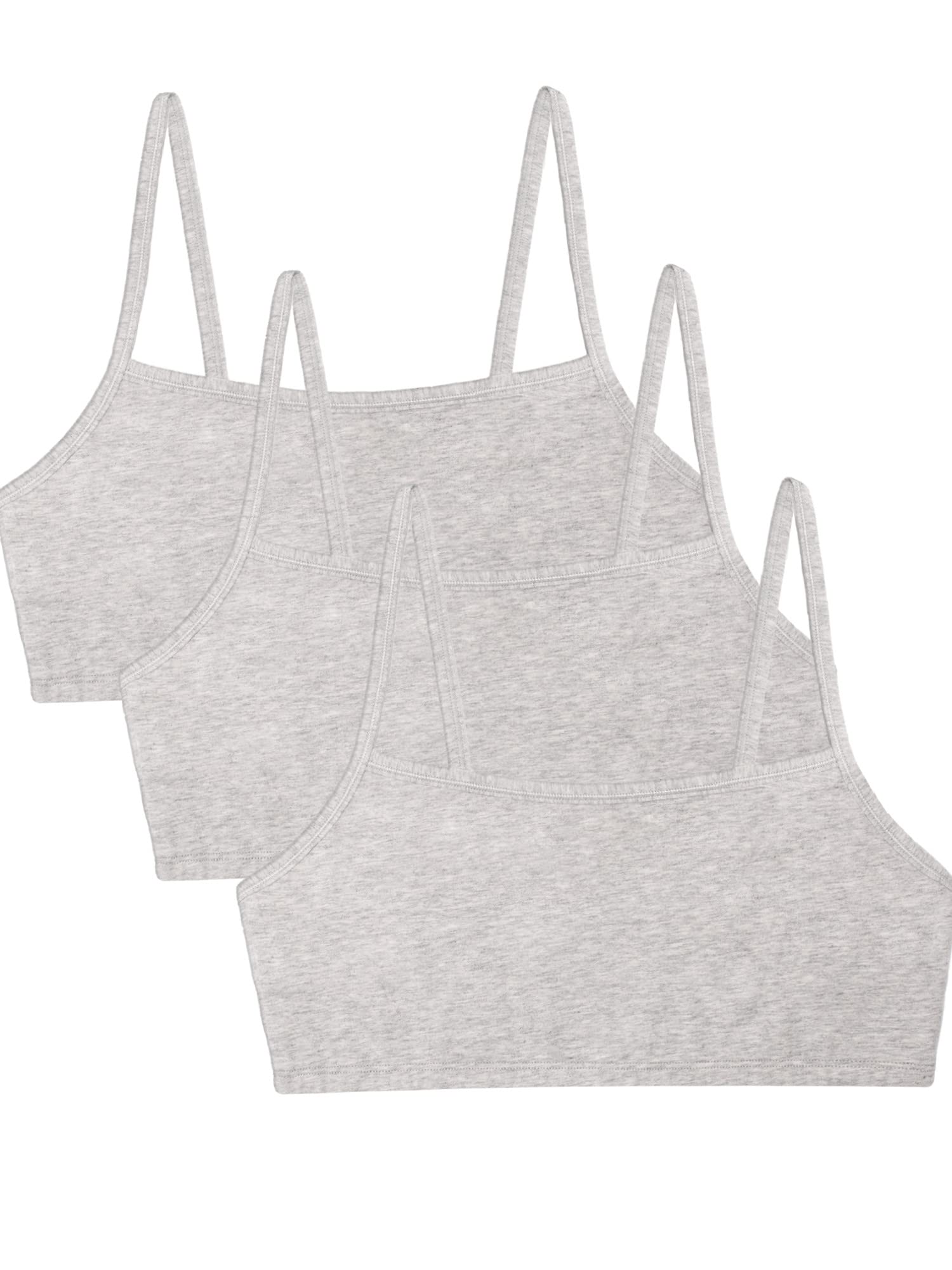 Fruit of the Loom Womens Spaghetti Strap Cotton Pull Over 3 Pack Sports Bra, Grey/Grey/Grey, 42
