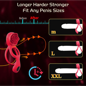 Vibrating Cock Ring with Rose Clitoral Stimulator Testicle Massager, Pleasure Penis Ring Vibrator Couples Adult Sex Toys for Men