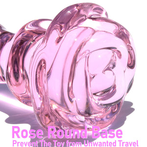 Glass Anal Beads Butt Plug Prostate Massager with Long Neck, Rose Round Base and 4 Gradual Beads Fetish Bum Plug Anal Dilator Ma