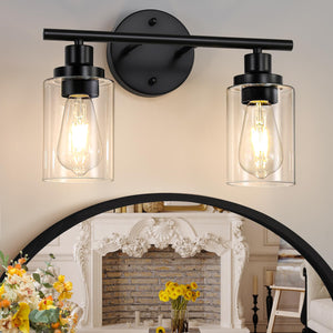 Bathroom Light Fixtures Matte Black Vanity Light 2 Light Wall Sconces Lighting Bathroom Lights With Clear Glass Shades Bath Wall