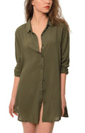 TOUSYEA Sleep Shirts for Women Button Down Shirts Long Sleeve Sleepwear Swimsuit Cover Ups Soft Pajama Tops Army Green XL