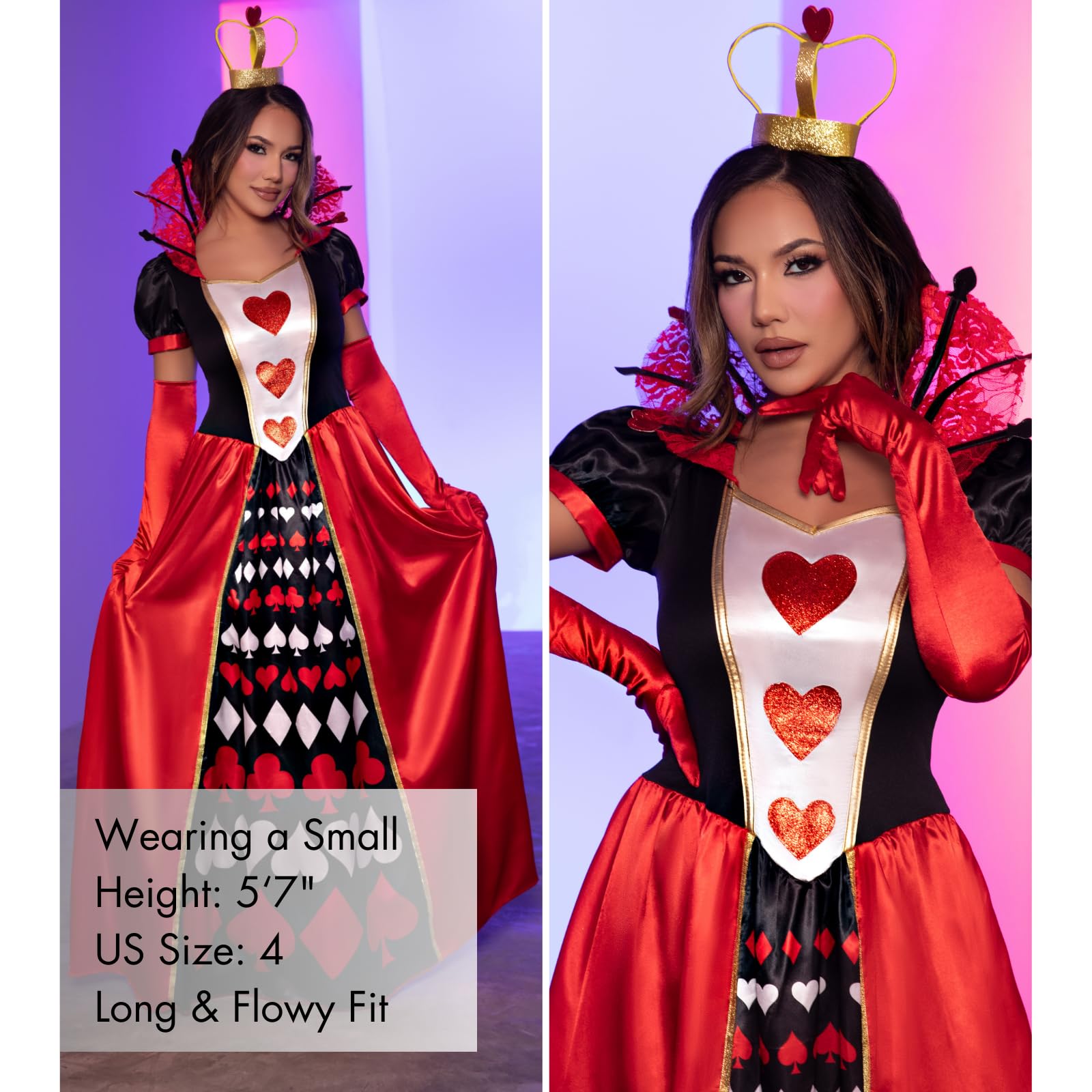 2Pc.Deluxe Queen Of Hearts,Ball Gown And Matching Crown Small Multicolor