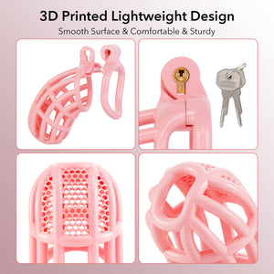Male Cock Cage Chastity Device - UTIMI Lightweight Plastic Chastity Cage for Man Penis Exercise 3D Printed Pink Large Adult Sex