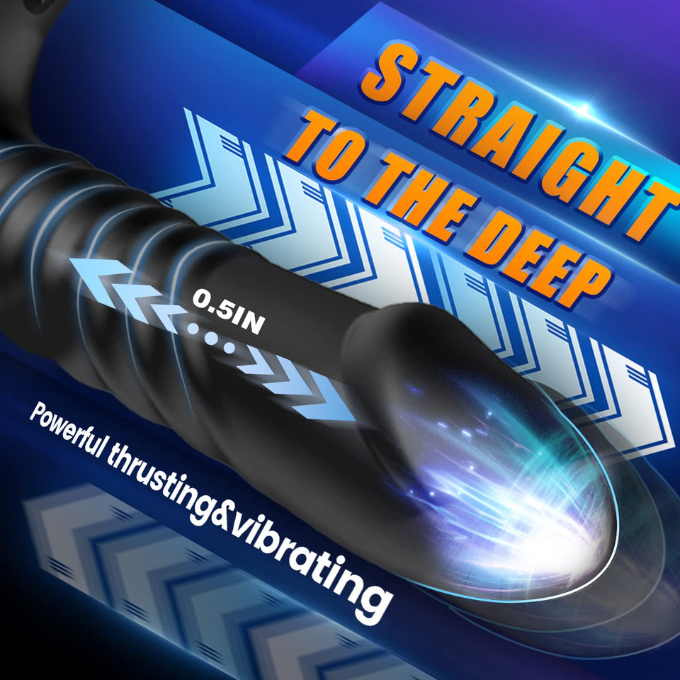 Thrusting Anal Sex Toy Vibrator with Thick Penis Ring, 3 * 10 Vibrating&Telescopic Prostate Massager Anal Vibrators, TIVINO Sili