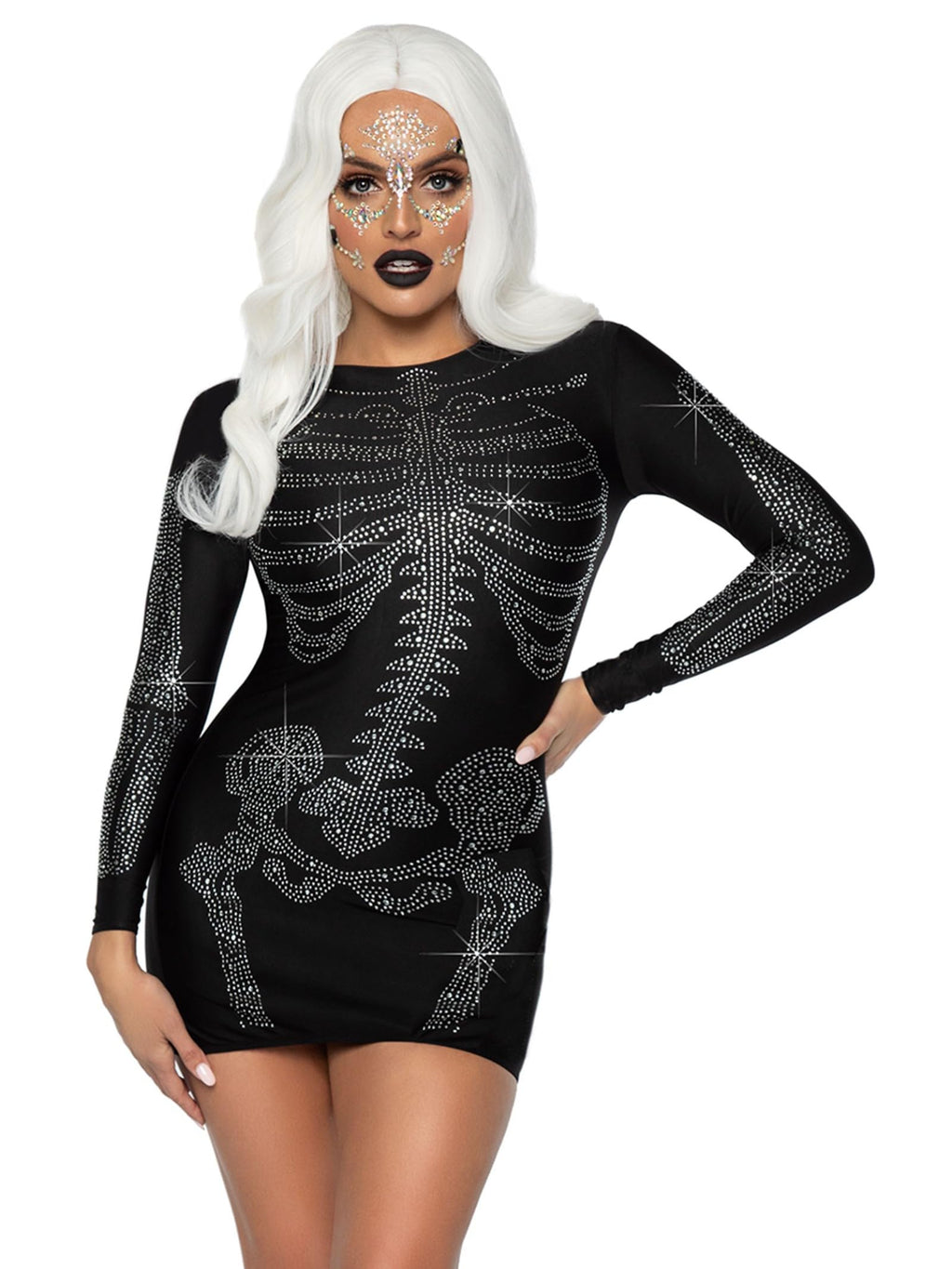 Spandex Rhinestone Skeleton Dr - Large / Black