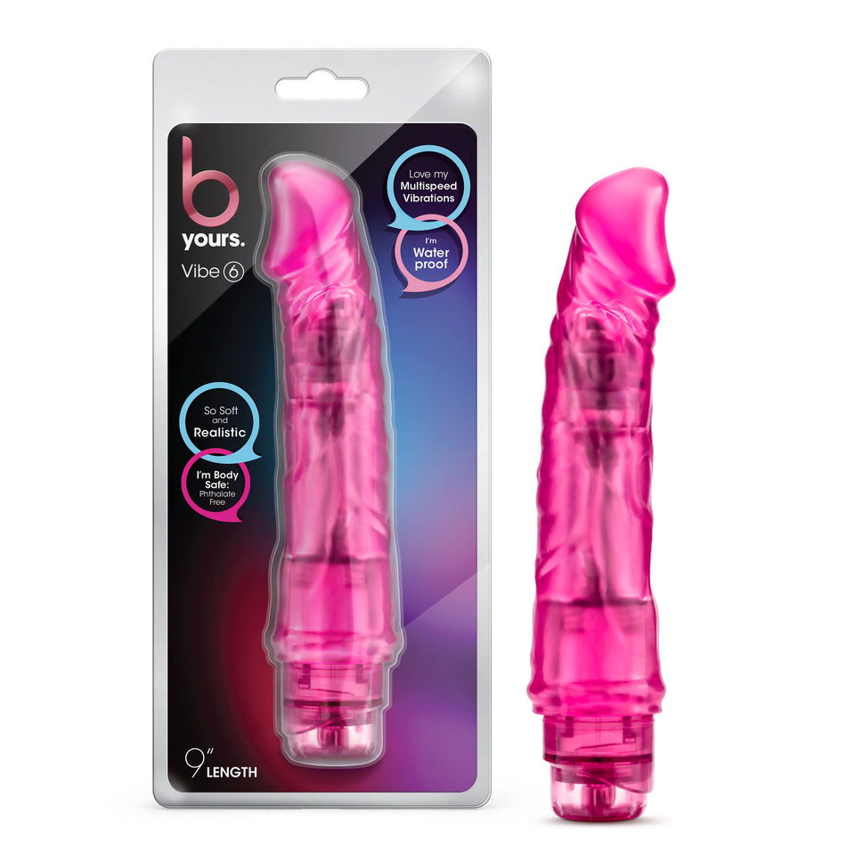 Blush Novelties B Yours Vibe #6 - Soft Realistic Multispeed Vibrating Dildo - 9.25 Inch Long - 1.75'' Wide - Flexible Shaft Conf