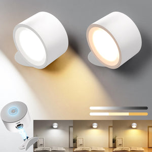 Auderwin Led Wall Sconces Set Of Two Rechargeable Wall Mounted Lights, 3 Color Temperatures & Dimmable, 360 Rotation Battery Ope