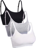 Blulu 3 Pcs Mini Camisole Bra Wireless Padded Bra Sport Cami Bralette with Adjustable Straps for Women Girls (Black,White,Grey,X