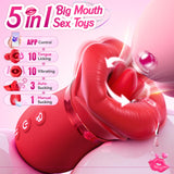 Vibrator Adult Sex Toys for Women - Sovokn 5IN1 Mouth Sucking Vibrator Rose Sex Toy, 10 Tongue Licking, 3 Auto & 1 Manual Suckin