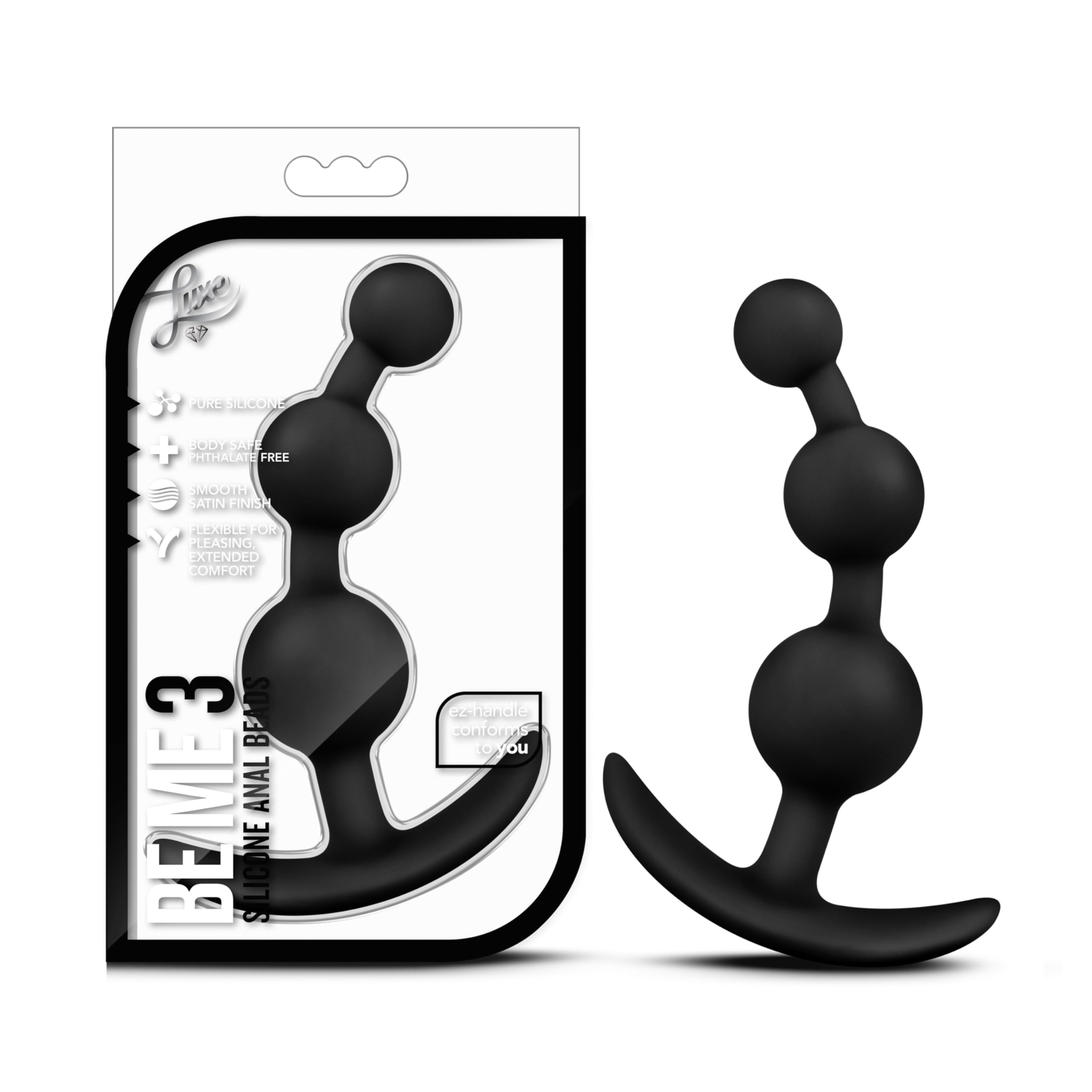 Blush Luxe 5.25 Be Me 3 Silicone Beaded Butt Plug, Beginners Ultrasilk Satin Smooth Flexible Anal Trainer & Prostate Massager, E