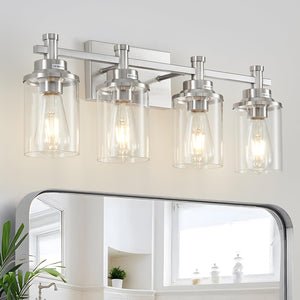 Aixialin Brushed Nickel Bathroom Lighting Fixtures Over Mirror, 4-Light Bathroom Vanity Light Fixtures, Wall Sconce Lighting Mod
