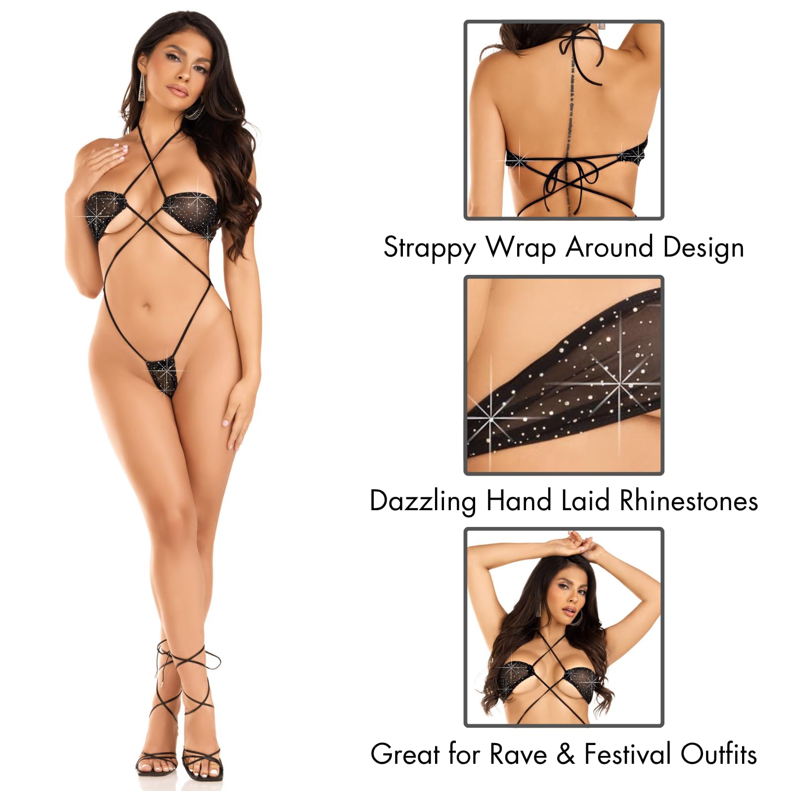 Rhinestone wrap around bikini bodysuit.