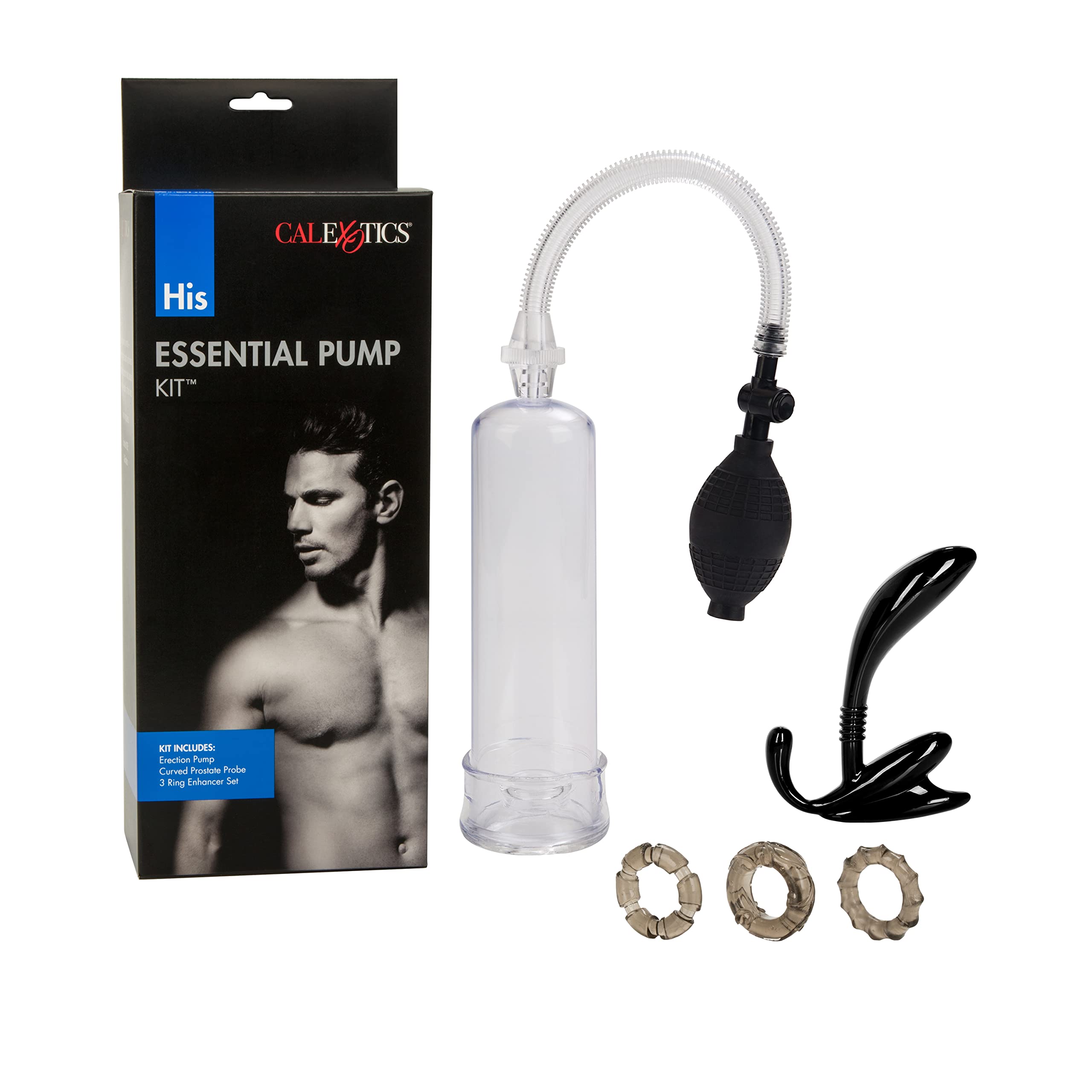 CalExotics His Essential Pump Kit - Penis Pump, 3 Rings and Anal Butt Plug Included - SE-1987-10-3