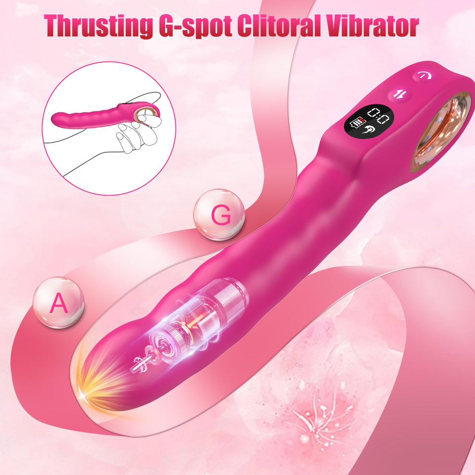 Thrusting Dildo Vibrator Sex Toys, G Spot Clitoral Vibrators Hollow Handle with Powerful 7 Thrusting & 7 Vibrating Modes, Anal D