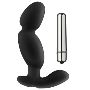 (D) Prostate Pro Soft Angled T Anal Prostate Massager Black W/C Rings