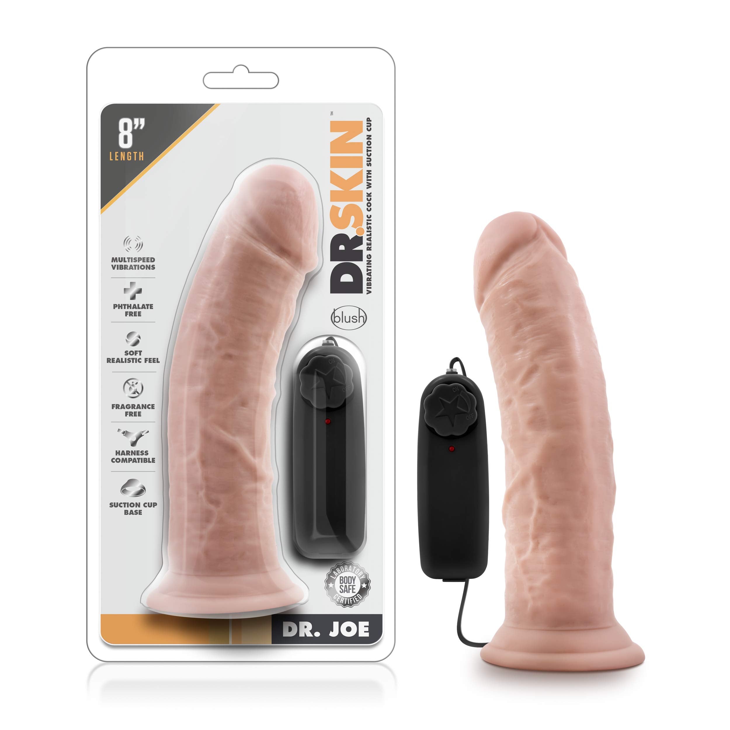 Blush Novelties Dr. Skin 8 Inch Realistic Vibrating Dildo with Suction Cup, Sex Toy for Women, Sex Toy for Adults, Vanilla