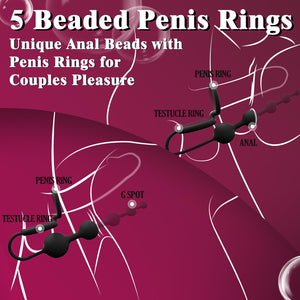 Anal Beads Butt Plug with Penis Cock Rings Adult Anal Sex Toys for Women Men, Flexible Silicone Anal Plug Prostate Massager Grad