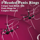 Anal Beads Butt Plug with Penis Cock Rings Adult Anal Sex Toys for Women Men, Flexible Silicone Anal Plug Prostate Massager Grad