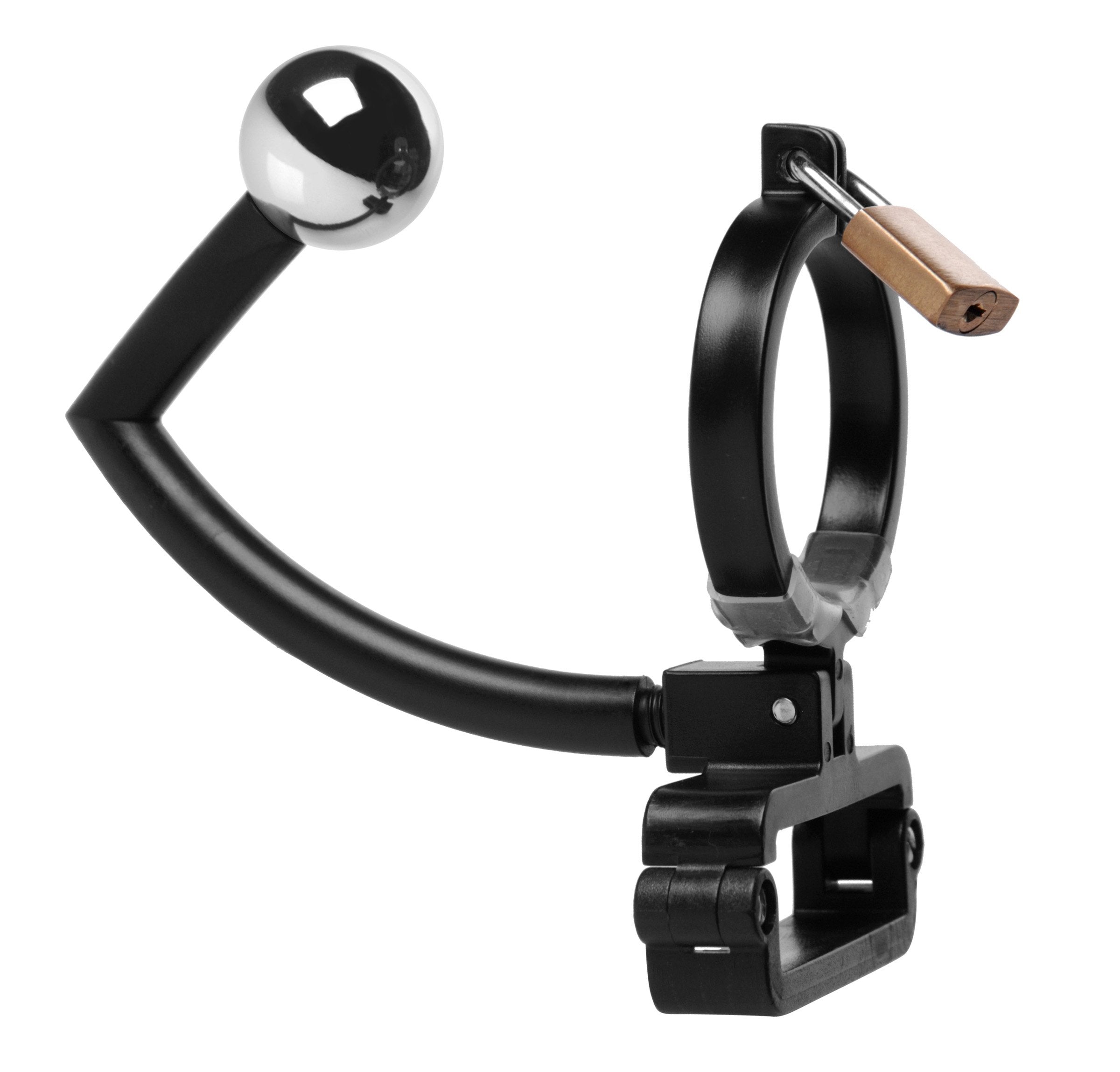 Master Series Male Chastity Cage With Ball Clamp And Anal Hook, Black