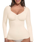 FeelinGirl Long Sleeve Shirt for Woman Womens Shapewear Tummy Control Top Slimming Tops Compression Shirts White Large