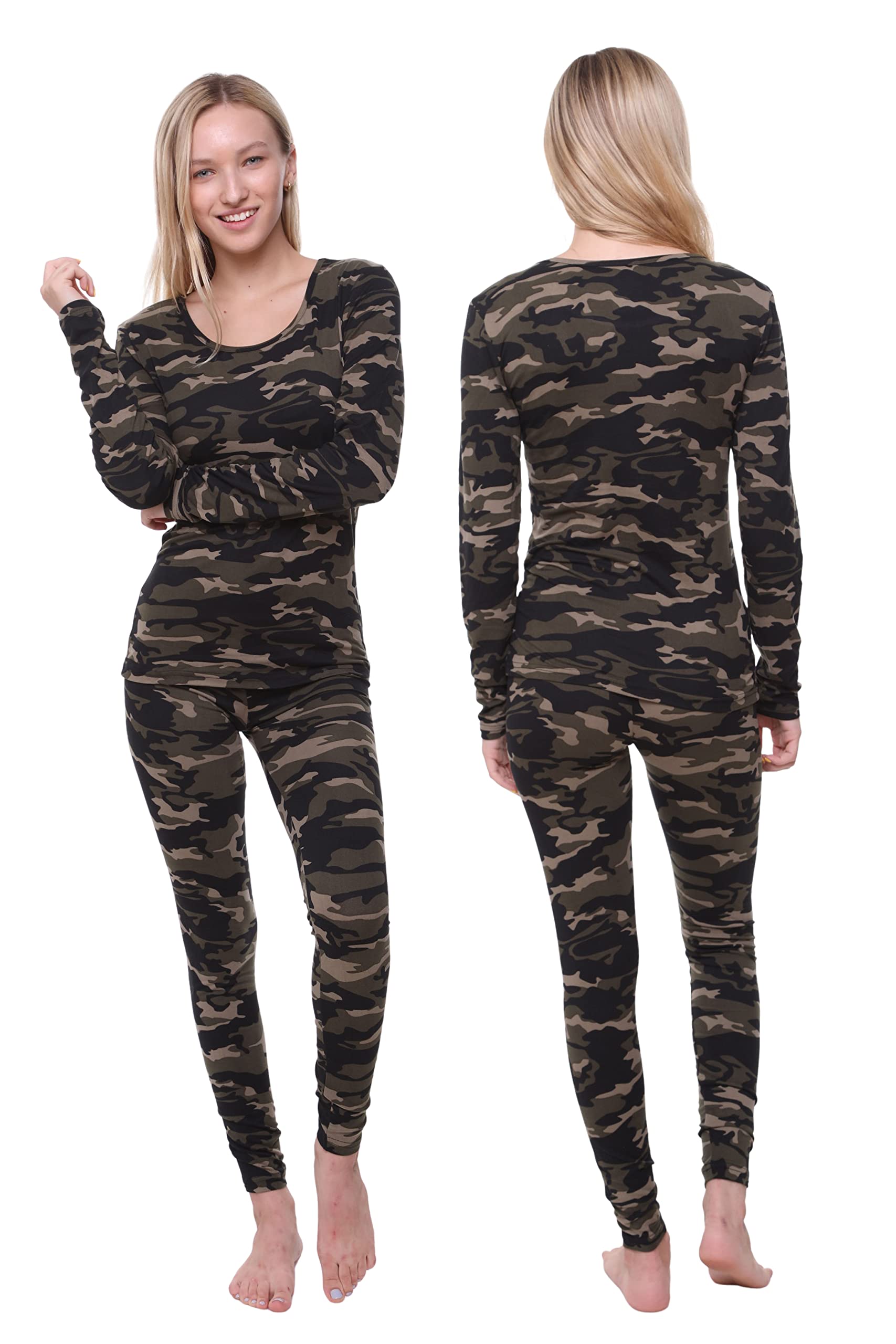 Ultra Dry Women Thermal Underwear Set; Base Layer Soft Fleece Lining Ladies 2 pc Top Shirt & Bottom Leggings Tights Long Johns(C