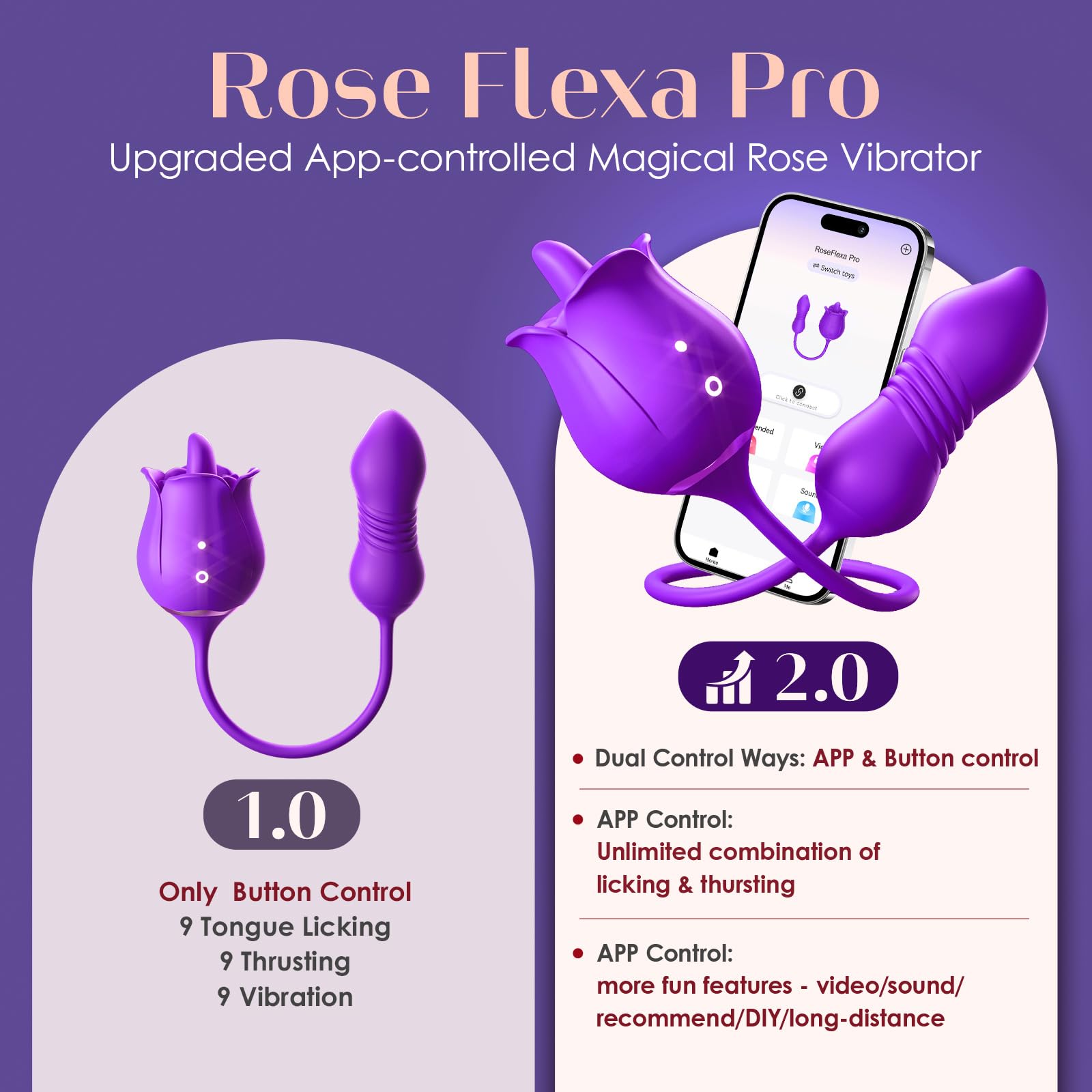 MOOLIGIRL Sex Toy Dildo Vibrator for Women - 3 in1 Rose Sex Toys Clitoral Tongue Licking Thrusting G Spot Vibrators with 9 Modes