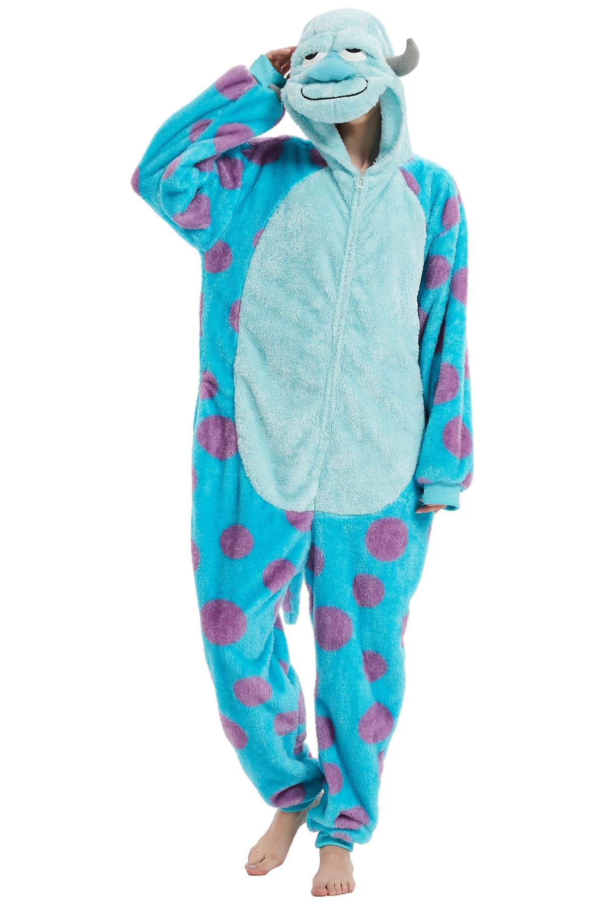 Sqlszt Animal Sulley Monster Onesie Adult Sullivan One Piece Pajamas Unisex Cosplay Costume For Women Men Blue L