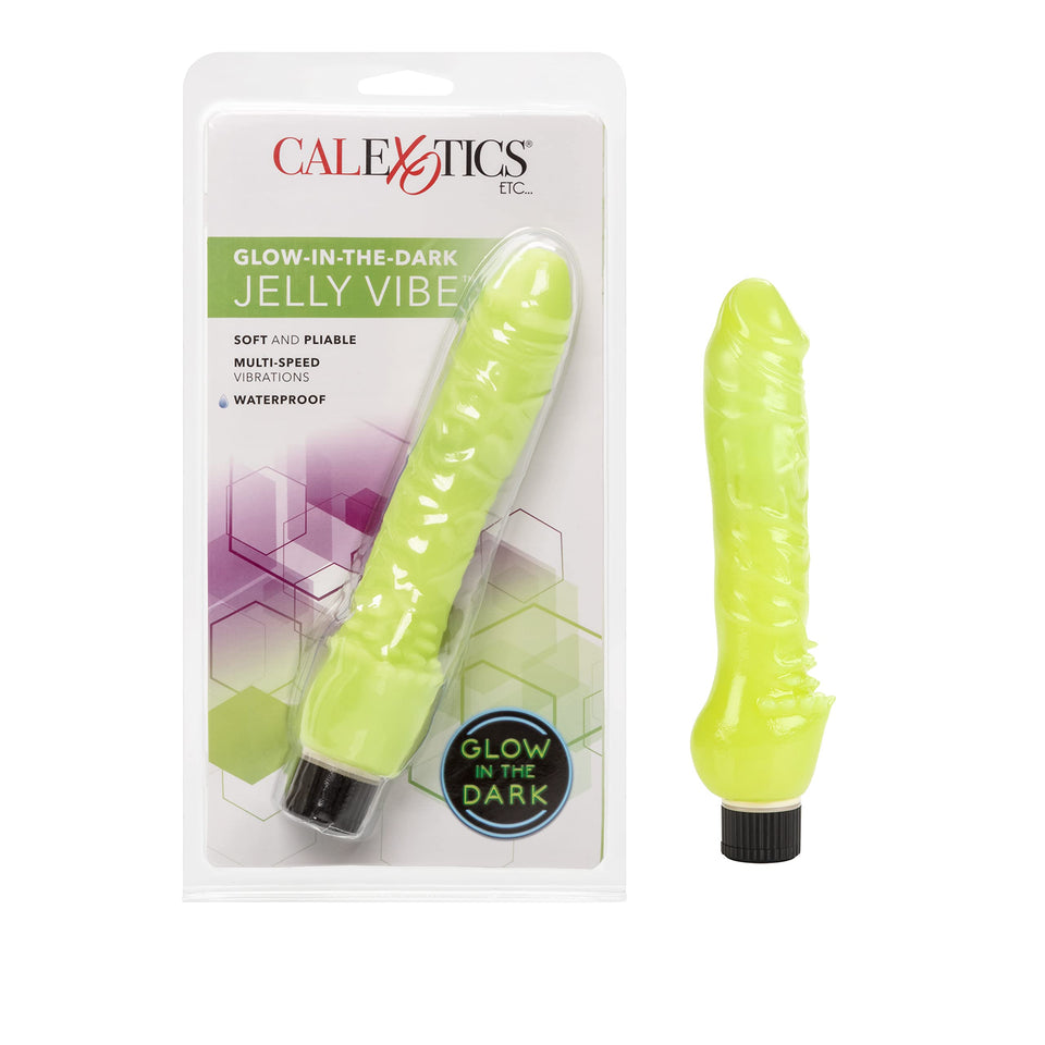 CalExotics Glow-In-The-Dark Jelly Penis Vibe, Green, 7