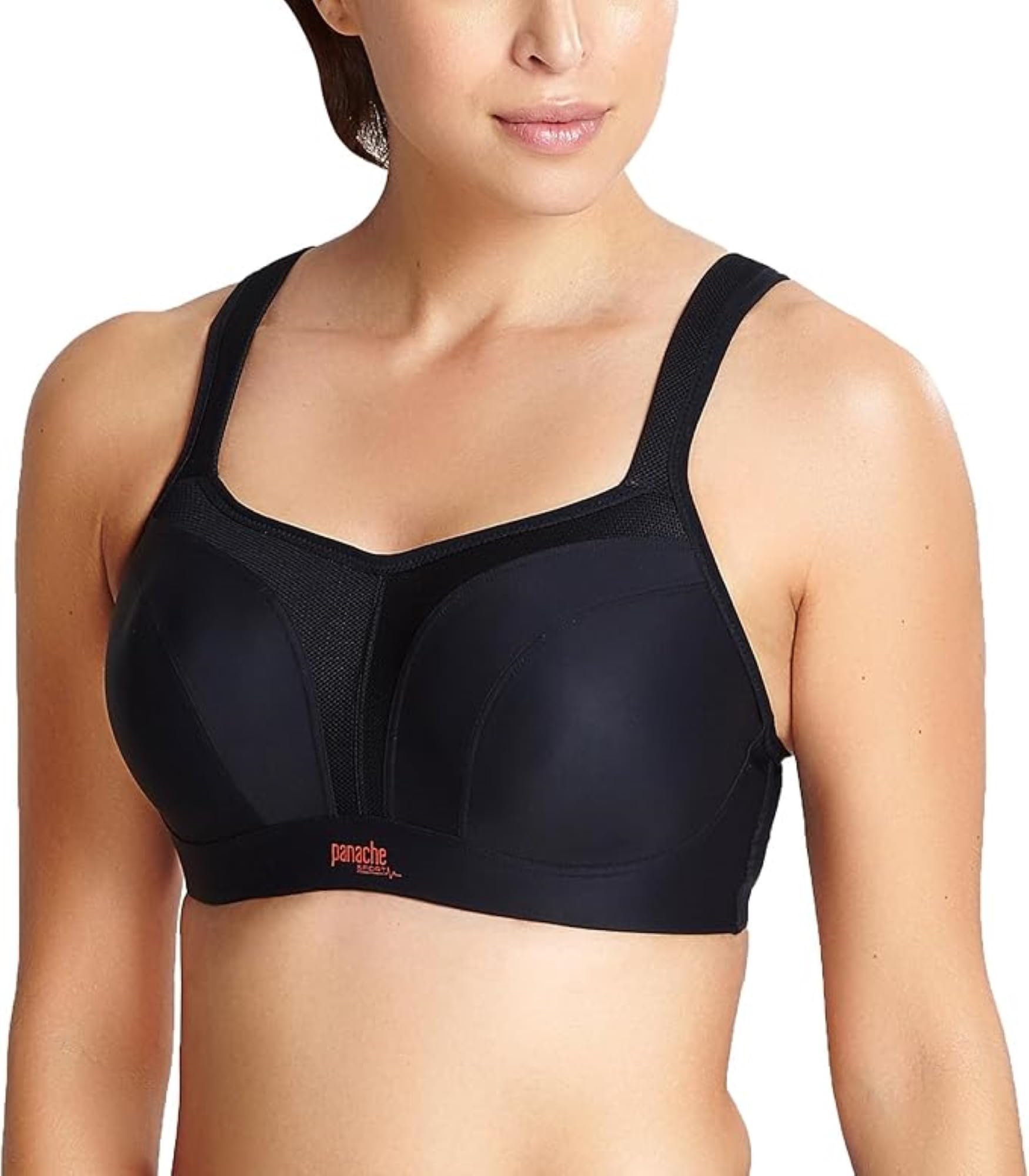 Panache Womens Power 5021 Underwire Padded Sports Bra |Black,38F| High Impact Sports Bra for Large Breasts, Racerback Support