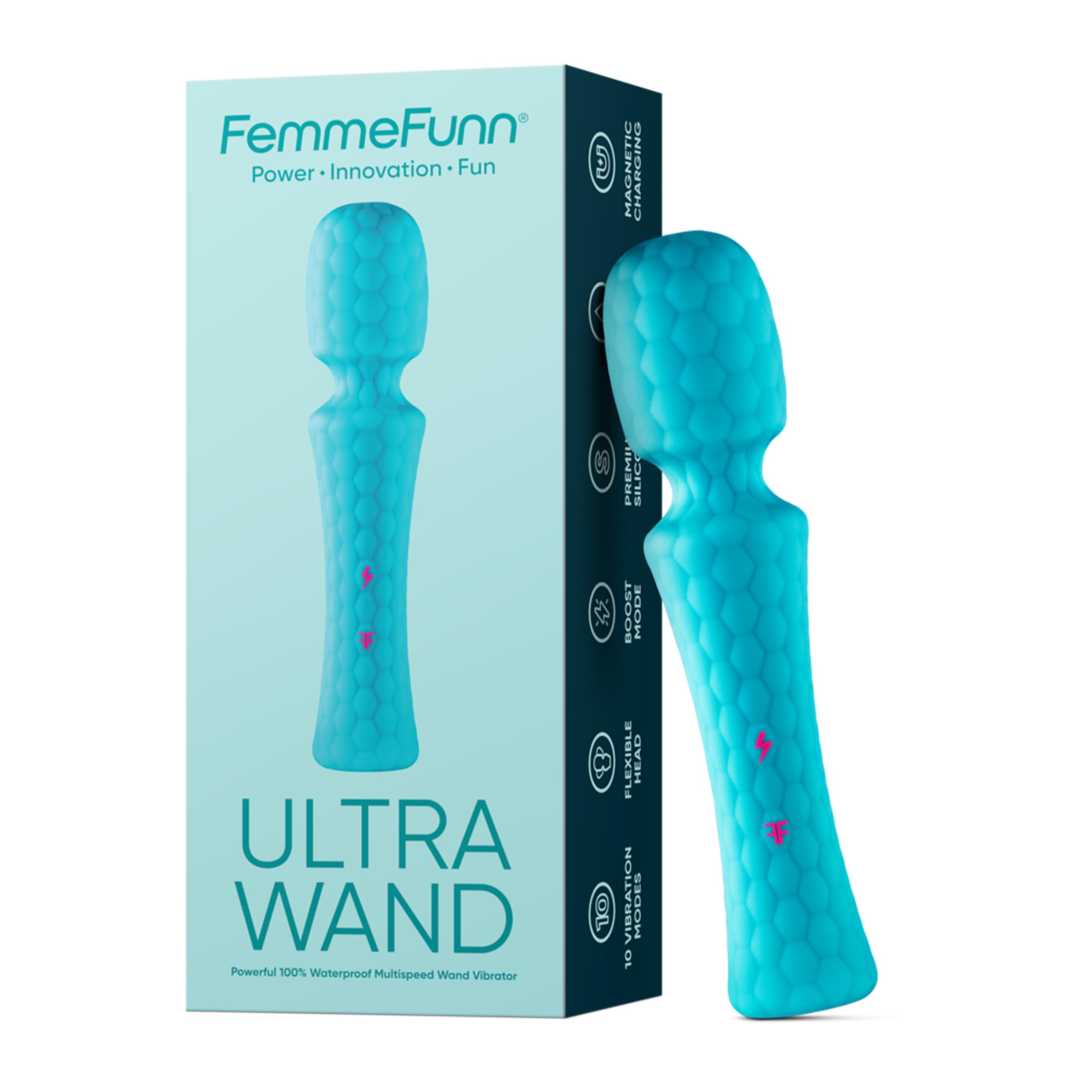 Femme Funn Ultra Wand Vibrator for Adults - Soft Silicone, Aqua, Regular - Waterproof Sex Toys with Multiple Vibration Patterns,