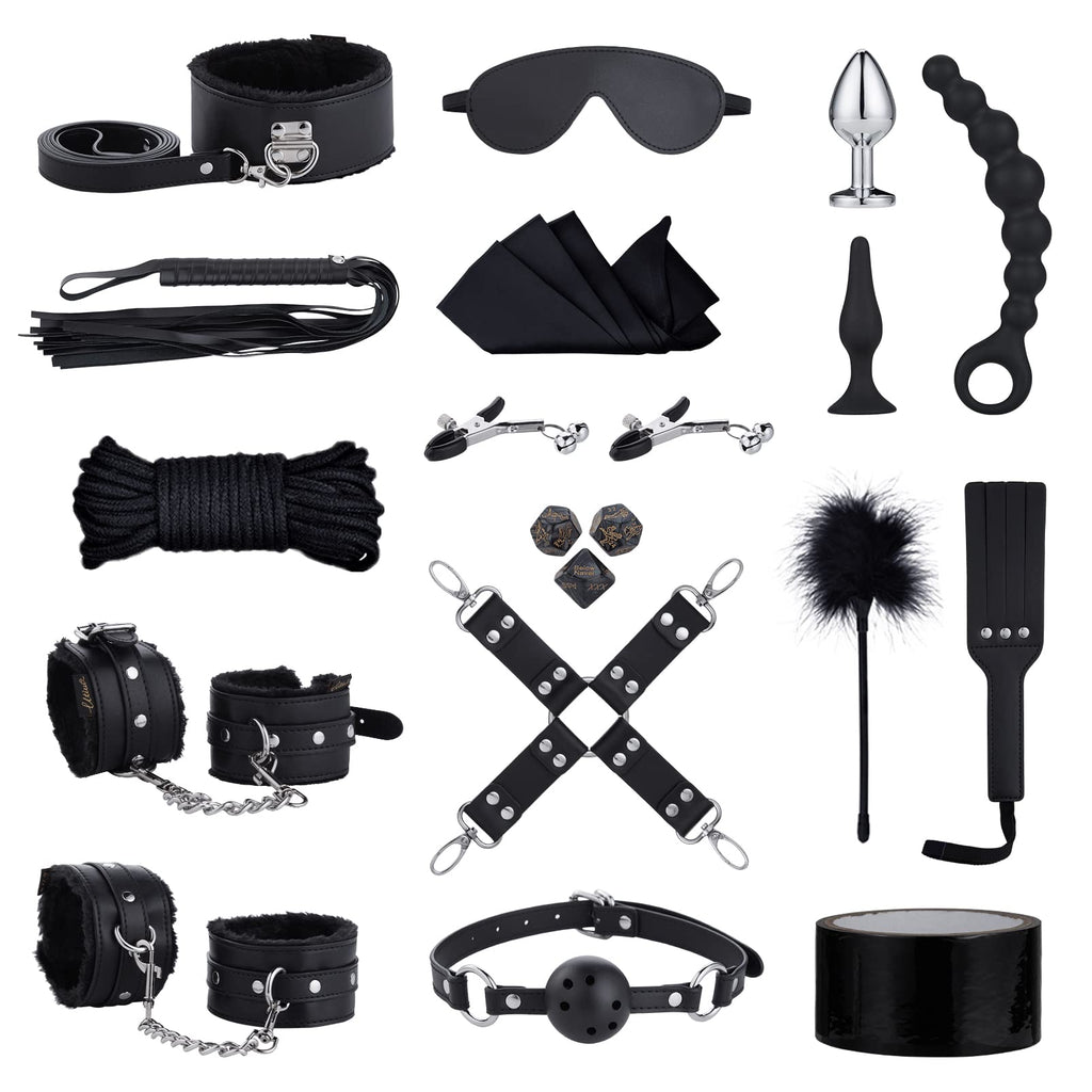 Sex Bondage BDSM Kit Restraints - UTIMI Upgrade Restraint Sets with Adjustable Handcuffs Collar Ankle Cuff Dice Beads Anal Plug