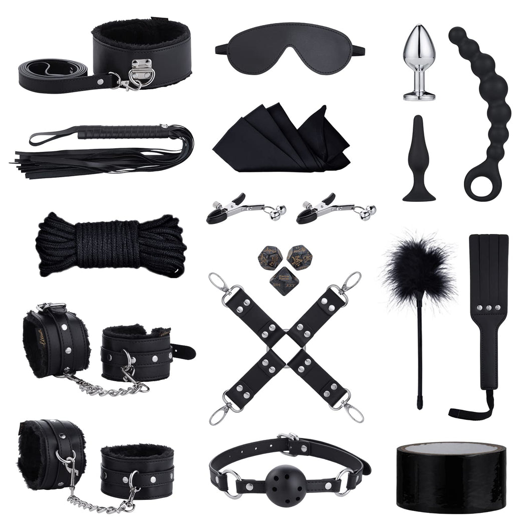 Sex Bondage BDSM Kit Restraints - UTIMI Upgrade Restraint Sets with Adjustable Handcuffs Collar Ankle Cuff Dice Beads Anal Plug
