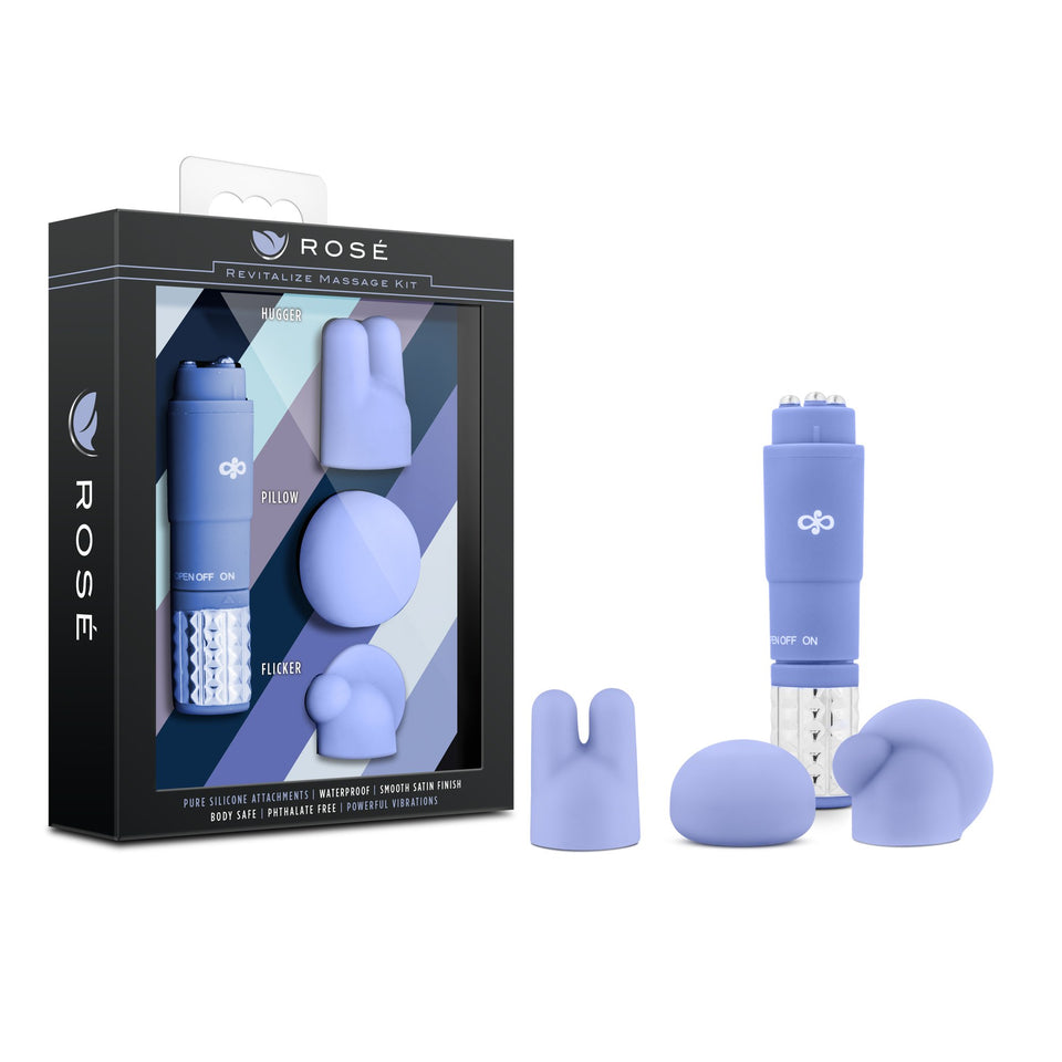 Rose Revitalize Massage Kit - Massager, Clitoral, External Massager Vibrator - 3 Ultrasilk Smooth Puria Silicone Attachments For